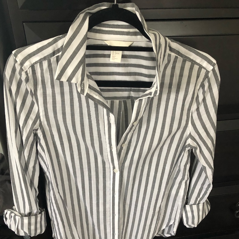 Long sleeve striped cotton blouse